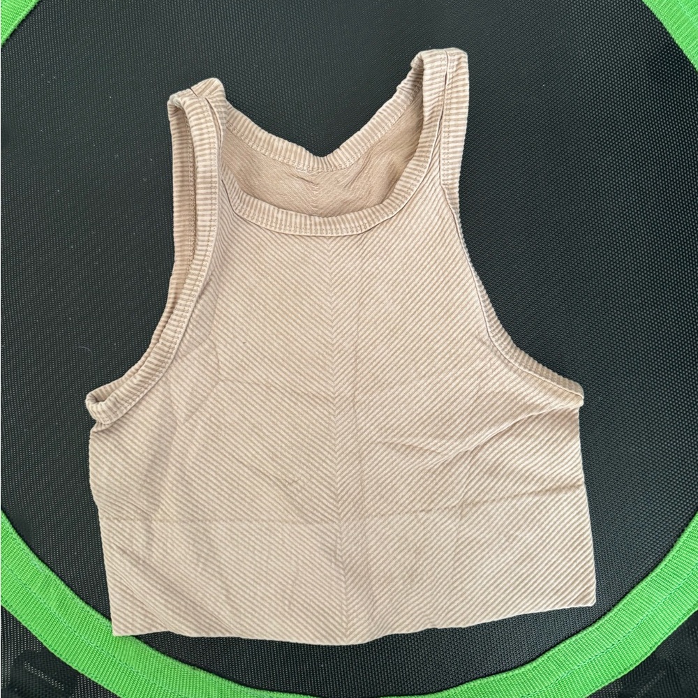 VICI Ribbed Cropped Sports Bra Tank Neutral Beige M/L